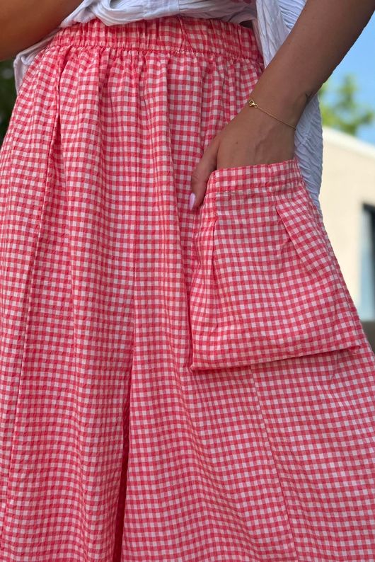 Arbi Gingham Pocket Culotte Pant Sherbet Coral